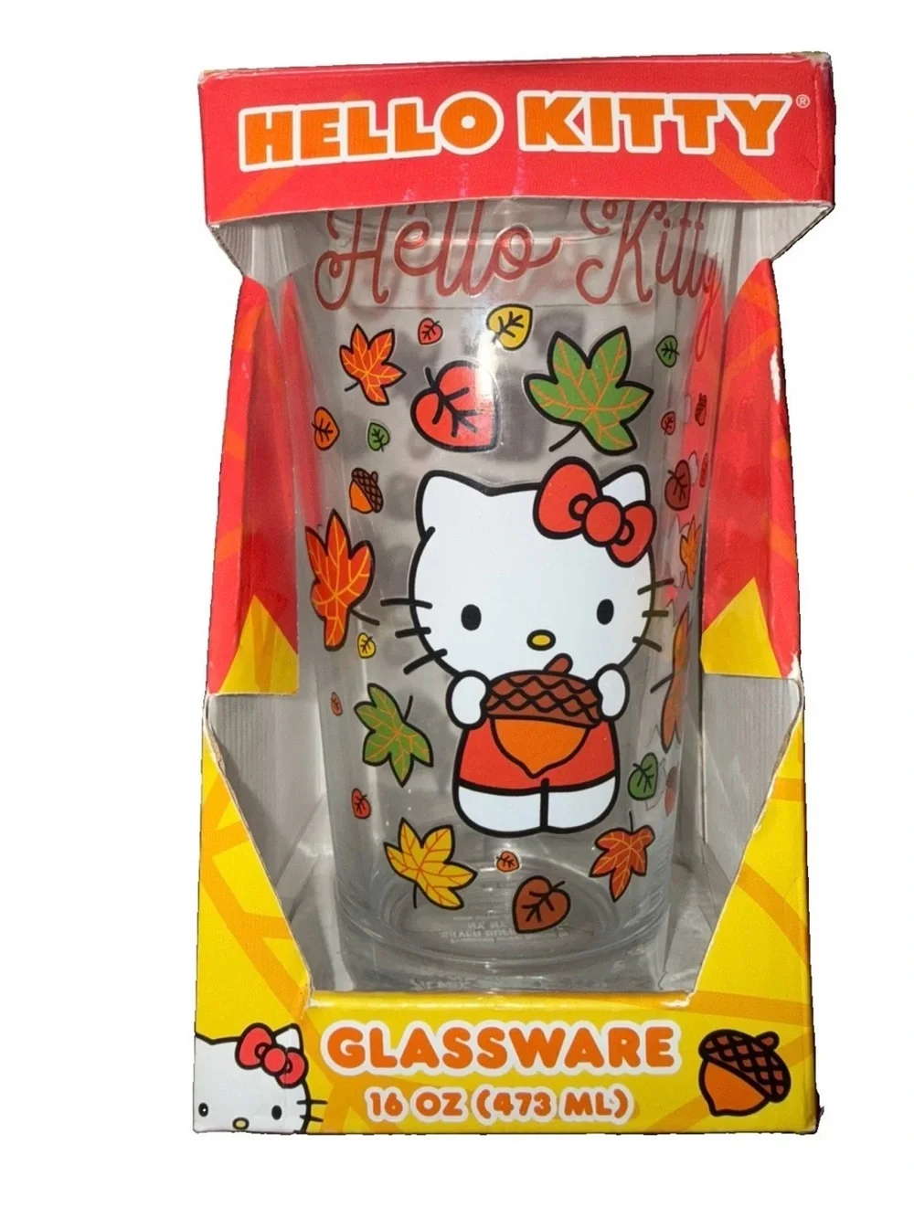 Hello Kitty Glass with Orange and Yellow Autumn Accents new